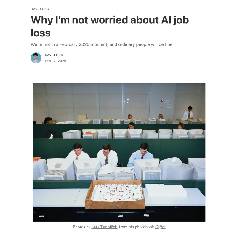 There is too much noise in the AI x job loss discourse, but a few writers are more clear-headed on the matter than others, and I think David Oks is one of them. <em>Contingent on the humans retaining some comparative advantage over models,</em> I think we will likely be fine on the job front. The economy will change, so will the nature of work, but there will be work and a lot of it!